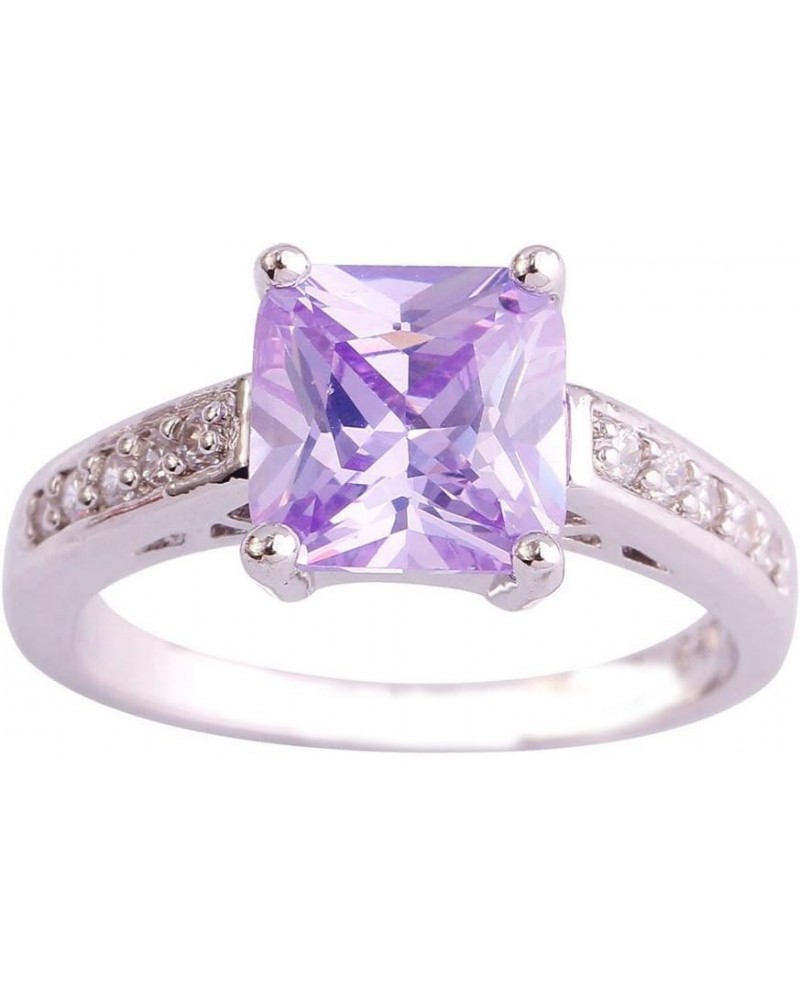 Women 925 Sterling Silver Plated Created Princess & Baguette Cut Filled Amethyst Topaz 7 Gemstone Wedding Ring US8 E_Purple $...