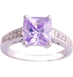 Women 925 Sterling Silver Plated Created Princess & Baguette Cut Filled Amethyst Topaz 7 Gemstone Wedding Ring US8 E_Purple $...