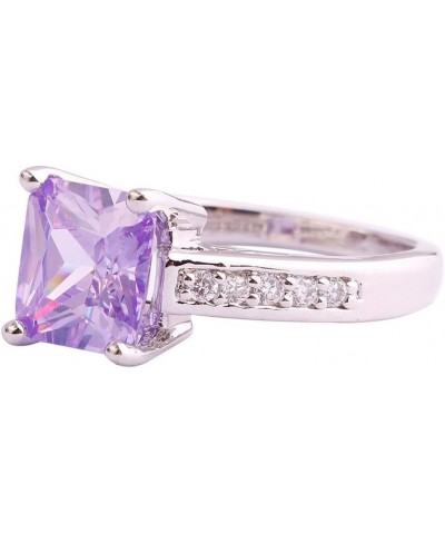 Women 925 Sterling Silver Plated Created Princess & Baguette Cut Filled Amethyst Topaz 7 Gemstone Wedding Ring US8 E_Purple $...