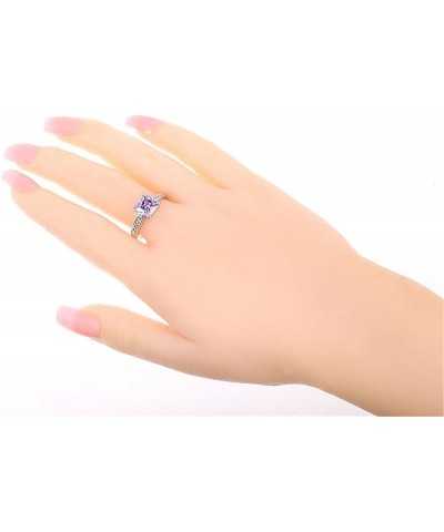 Women 925 Sterling Silver Plated Created Princess & Baguette Cut Filled Amethyst Topaz 7 Gemstone Wedding Ring US8 E_Purple $...