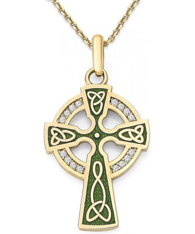 Celtic Cross Pendant Necklace in Solid 14k Gold with Diamonds, Green Enamel, Made in America 16" Necklace Yellow Gold $118.50...