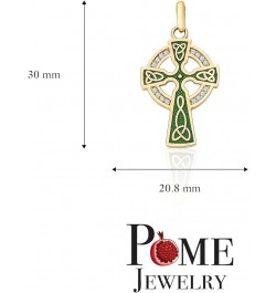 Celtic Cross Pendant Necklace in Solid 14k Gold with Diamonds, Green Enamel, Made in America 16" Necklace Yellow Gold $118.50...