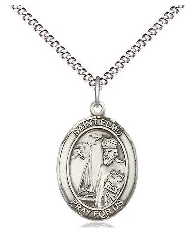 St. Elmo Catholic Patron Saint Medal Pendant Necklace Charm, Made in USA Medium/Pewter/18" chain $34.85 Necklaces