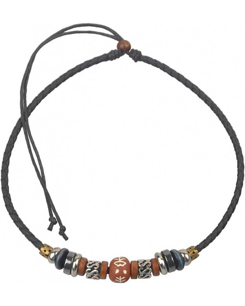 Adjustable Hemp Leather Beads Choker Necklace,16 Inches Black $7.50 Necklaces