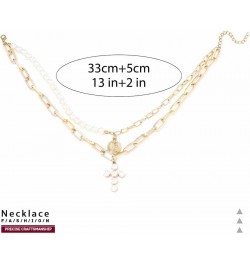 Boho Pearl Cross Necklace Gold Layered Choker Necklaces Coin Pendant Chain Necklace for Women $7.97 Necklaces