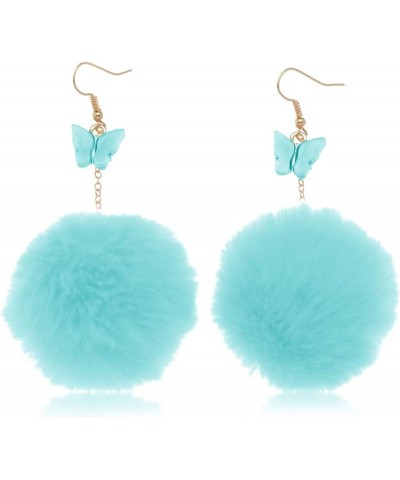 Pom Pom Earrings for Women Trendy Butterfly Puffy Dangle Earrings Faux Fur Ball Fluffy Earrings Rave Earrings Prom earrings P...