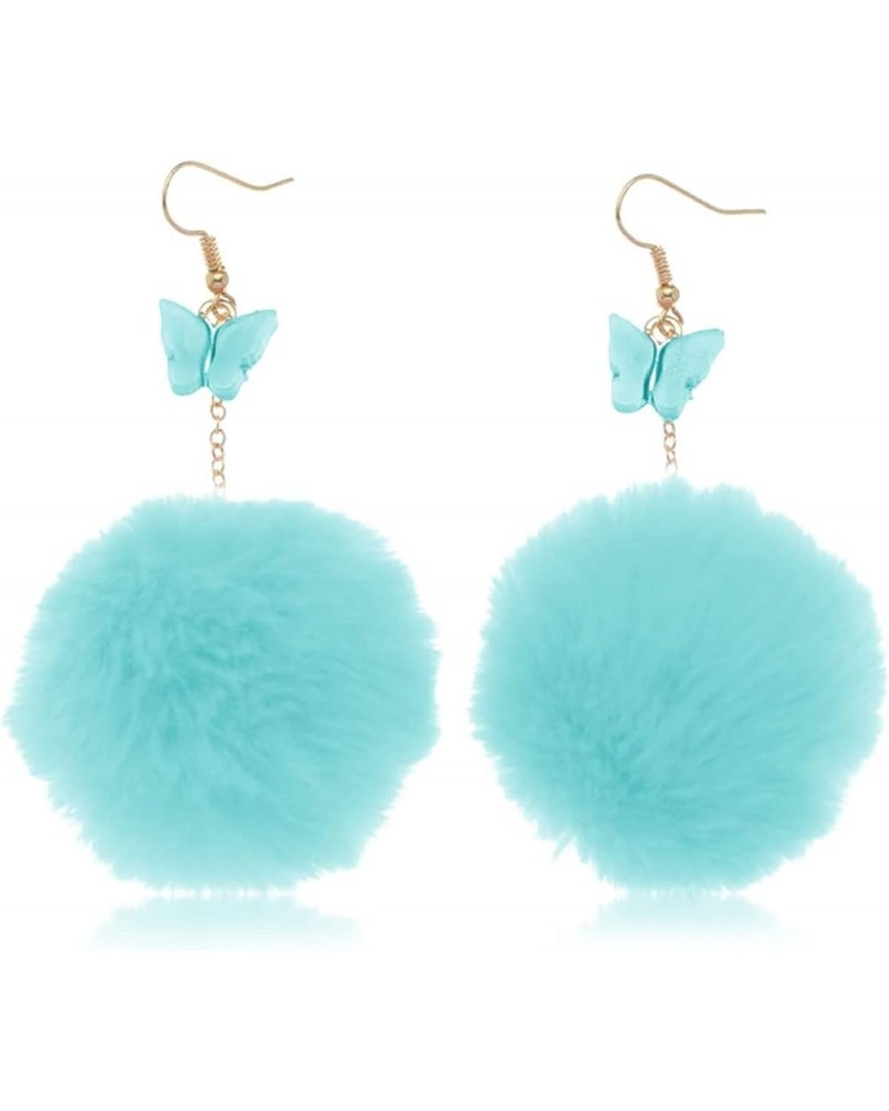 Pom Pom Earrings for Women Trendy Butterfly Puffy Dangle Earrings Faux Fur Ball Fluffy Earrings Rave Earrings Prom earrings P...