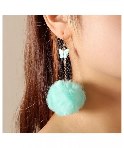 Pom Pom Earrings for Women Trendy Butterfly Puffy Dangle Earrings Faux Fur Ball Fluffy Earrings Rave Earrings Prom earrings P...