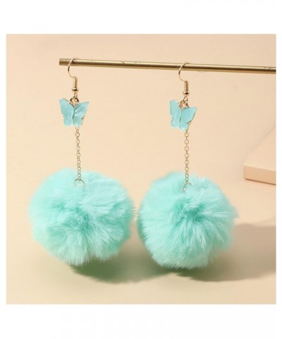 Pom Pom Earrings for Women Trendy Butterfly Puffy Dangle Earrings Faux Fur Ball Fluffy Earrings Rave Earrings Prom earrings P...