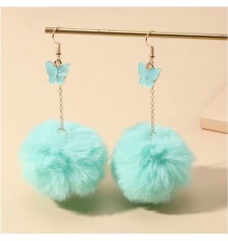 Pom Pom Earrings for Women Trendy Butterfly Puffy Dangle Earrings Faux Fur Ball Fluffy Earrings Rave Earrings Prom earrings P...