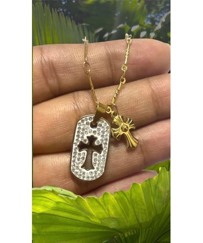 14K Gold Plated Gold Cross Pendant Necklace with Chain for Women, Girls, Men, Boys Unisex Double Cross and Hollow Cross - Zir...