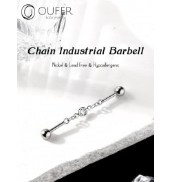 Chain Industrial Piercing Jewelry, 316L Surgical Steel Industrial Bar, Clear CZ Industrial Earrings, 14G Industrial Jewelry, ...