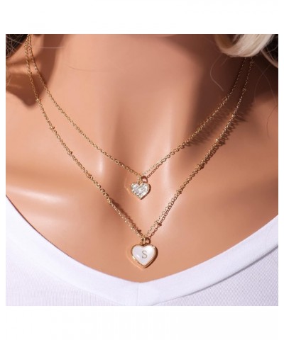 Dainty Delicate 2 Layered Initial Necklace for Women Girls Mother of Pearl Initial Necklace Gold S $7.79 Necklaces