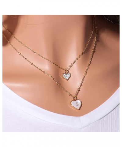 Dainty Delicate 2 Layered Initial Necklace for Women Girls Mother of Pearl Initial Necklace Gold S $7.79 Necklaces