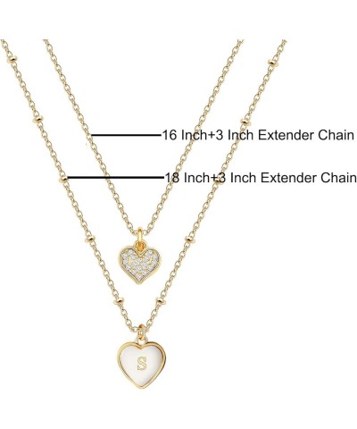 Dainty Delicate 2 Layered Initial Necklace for Women Girls Mother of Pearl Initial Necklace Gold S $7.79 Necklaces