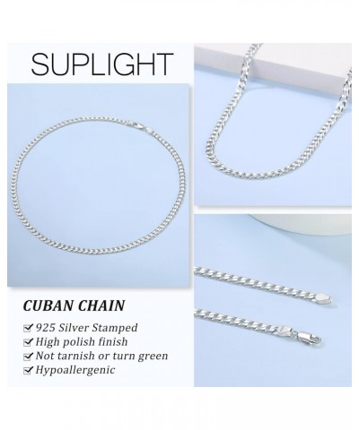 Solid 925 Sterlings Silver 3mm 5mm Flat Curb Cuban Link Chain/Figaro Chain Necklace, Hip Hop Jewelry for Men Women 14"/18"/20...