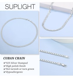 Solid 925 Sterlings Silver 3mm 5mm Flat Curb Cuban Link Chain/Figaro Chain Necklace, Hip Hop Jewelry for Men Women 14"/18"/20...