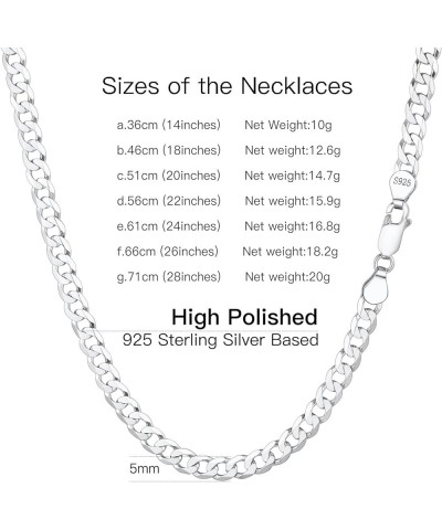 Solid 925 Sterlings Silver 3mm 5mm Flat Curb Cuban Link Chain/Figaro Chain Necklace, Hip Hop Jewelry for Men Women 14"/18"/20...