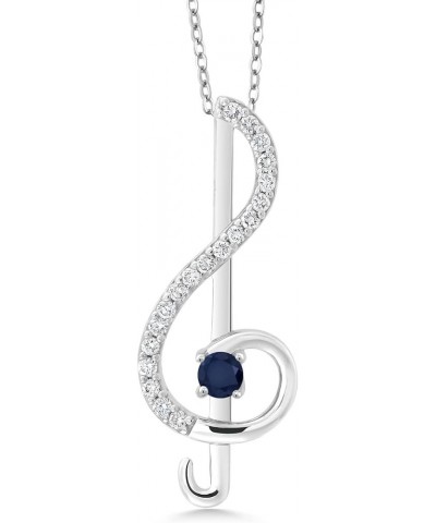 Treble Clef Music Note Pendant Necklace Set in 925 Sterling Silver For Women By Keren Hanan | Round 3MM Gemstone Birthstone a...