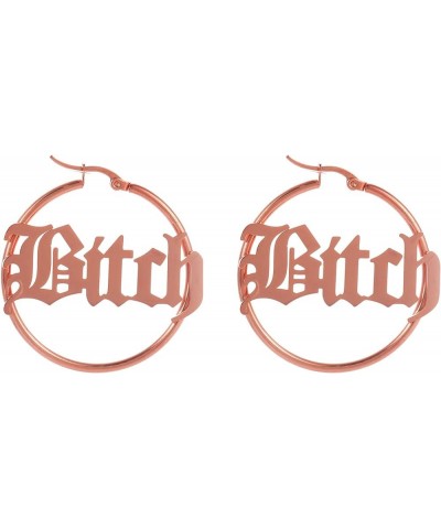 Stainless Steel Punk 4CM Circle "Bitch" Letter Big Word Earrings Personalized Name Customization Various Sizes rose gold $8.7...