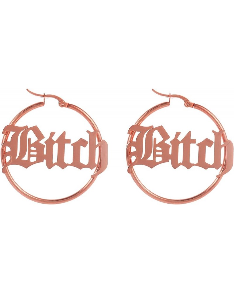 Stainless Steel Punk 4CM Circle "Bitch" Letter Big Word Earrings Personalized Name Customization Various Sizes rose gold $8.7...