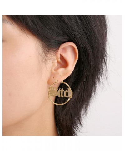 Stainless Steel Punk 4CM Circle "Bitch" Letter Big Word Earrings Personalized Name Customization Various Sizes rose gold $8.7...