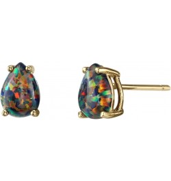 14K Yellow Gold Created Black Fire Opal Earrings for Women, Hypoallergenic Solitaire Studs, 7x5mm Pear Shape, 1 Carat total, ...