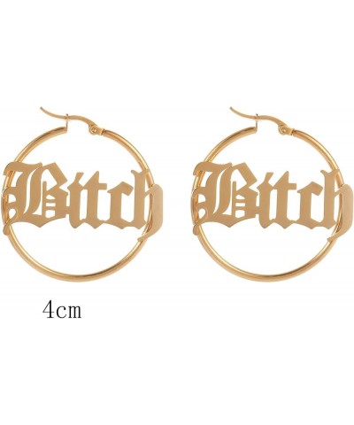 Stainless Steel Punk 4CM Circle "Bitch" Letter Big Word Earrings Personalized Name Customization Various Sizes rose gold $8.7...