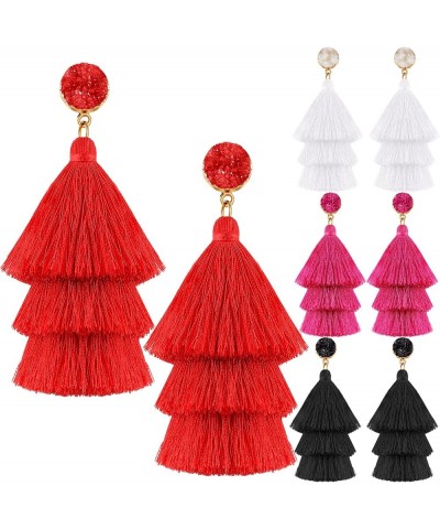 4 Pairs Tassel Earrings Red Earrings for Women Girl Tassel Earring for Women Bohemian Druzy Stud Dangle Birthday Christmas Cu...