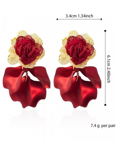 Chiffon Acrylic Rose Petal Earrings Dangle Exaggerated Flower Earrings Drop Statement Floral Tassel Light Weight Earrings Val...