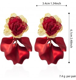 Chiffon Acrylic Rose Petal Earrings Dangle Exaggerated Flower Earrings Drop Statement Floral Tassel Light Weight Earrings Val...