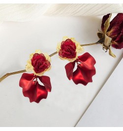 Chiffon Acrylic Rose Petal Earrings Dangle Exaggerated Flower Earrings Drop Statement Floral Tassel Light Weight Earrings Val...