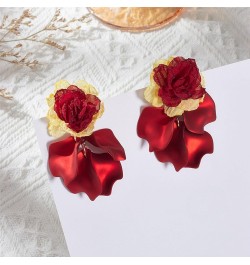 Chiffon Acrylic Rose Petal Earrings Dangle Exaggerated Flower Earrings Drop Statement Floral Tassel Light Weight Earrings Val...