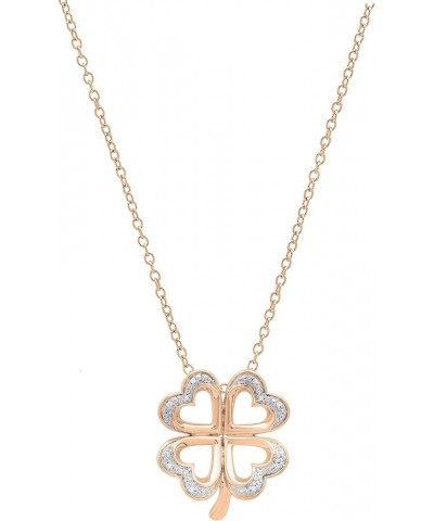 0.03 Carat (ctw) Round White Diamond Ladies Heart Shape Leaf Clover Pendant, Available in 10K/14K/18K Gold & 925 Sterling Sil...