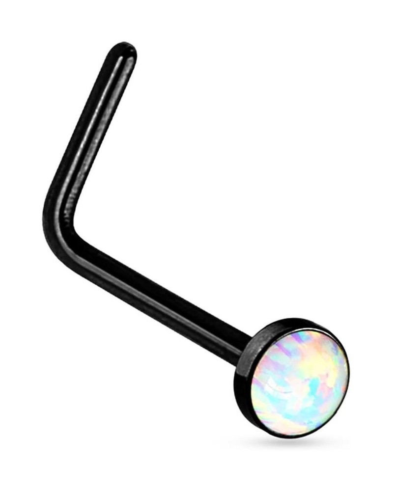 20G Synthetic Opal Set Flat Top PVD Over 316L Surgical Steel L bend Stud Nose Rings Black $8.24 Body Jewelry