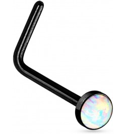 20G Synthetic Opal Set Flat Top PVD Over 316L Surgical Steel L bend Stud Nose Rings Black $8.24 Body Jewelry