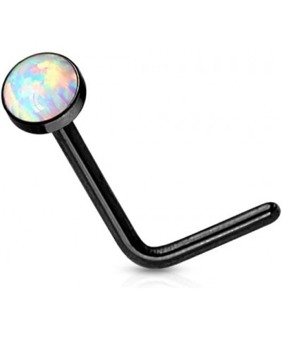 20G Synthetic Opal Set Flat Top PVD Over 316L Surgical Steel L bend Stud Nose Rings Black $8.24 Body Jewelry