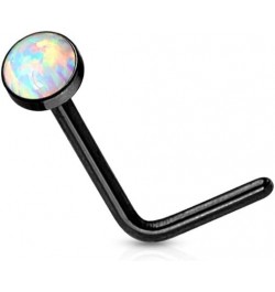 20G Synthetic Opal Set Flat Top PVD Over 316L Surgical Steel L bend Stud Nose Rings Black $8.24 Body Jewelry