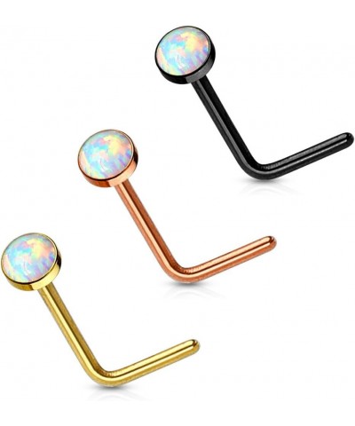 20G Synthetic Opal Set Flat Top PVD Over 316L Surgical Steel L bend Stud Nose Rings Black $8.24 Body Jewelry