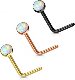 20G Synthetic Opal Set Flat Top PVD Over 316L Surgical Steel L bend Stud Nose Rings Black $8.24 Body Jewelry