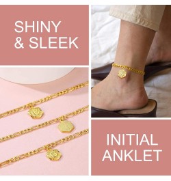 Dainty Initial Anklets/Custom Name Ankle Bracelets for Women Girls 18K Gold Plated Hexagon Shaped Ankle Chain with Custom A t...