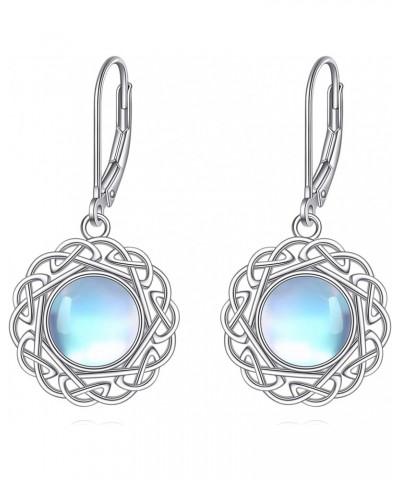 Celtic Knot Moonstone Dangle Earrings 925 Sterling Silver Moonstone Drop Earrings Leverback Celtic Knot Jewelry Gift for Wome...