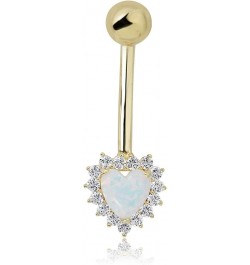 10K Gold Created Opal Heart Halo with Simulated Diamond CZ Halo Dangle Belly Button Ring Body Jewelry (14 Gauge) Yellow Gold ...