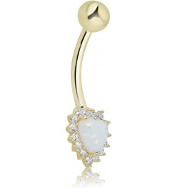 10K Gold Created Opal Heart Halo with Simulated Diamond CZ Halo Dangle Belly Button Ring Body Jewelry (14 Gauge) Yellow Gold ...