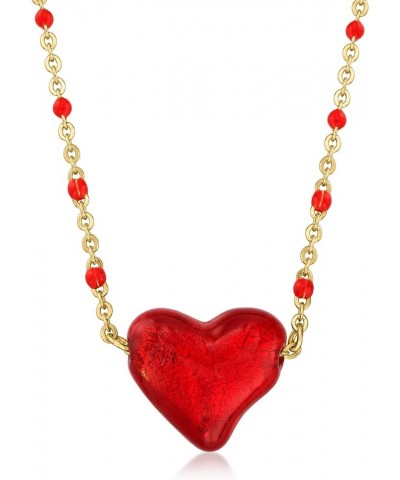 Italian Red Murano Glass Heart Necklace in 18kt Gold Over Sterling 18.0 Inches $42.64 Necklaces