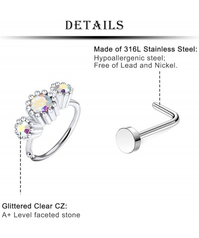 18G 20G Nose Rings Hoop Stainless Steel L-Shaped Nose Rings Studs Screw Clear Clicker Retainer Tragus Cartilage Helix Earring...