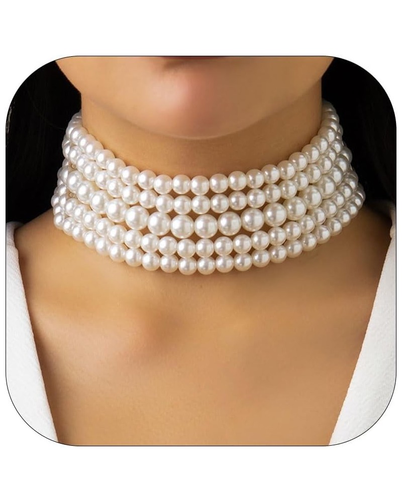 Chunky Pearl Necklaces for Women Big Pearl Necklace Large Pearl Collar Necklace for Women Girls Pearl Statement Necklace Brid...