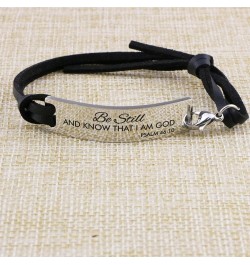 Inspirational Leather Bracelet for Women Christian Engraved Bibler Verse Silver Jewelry Be still and know that I am God, Psal...