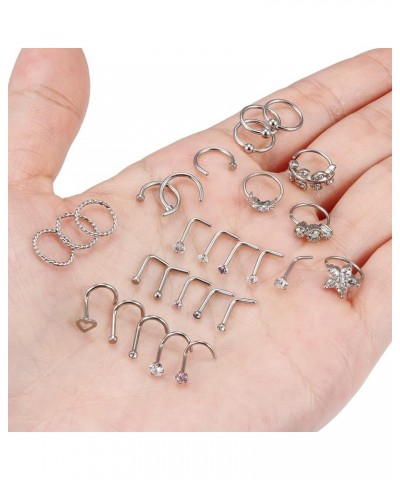 18G 20G Nose Rings Hoop Stainless Steel L-Shaped Nose Rings Studs Screw Clear Clicker Retainer Tragus Cartilage Helix Earring...