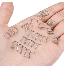 18G 20G Nose Rings Hoop Stainless Steel L-Shaped Nose Rings Studs Screw Clear Clicker Retainer Tragus Cartilage Helix Earring...